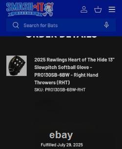 2025 Rawlings Heart of The Hide 13 Slowpitch Softball Glove PRO130SB-6BW