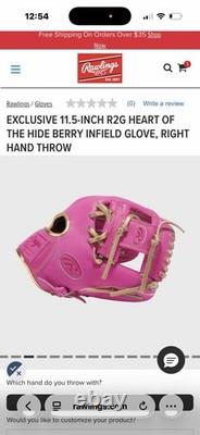 Adult Rawlings Heart of the Hide 11.5 Baseball Glove Infield Pink NWT Authentic