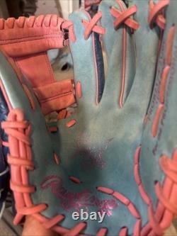 Baby Pink And Baby Blue Rawlings Heart Of The Hide 11 1/2 Inch Glove Broken In