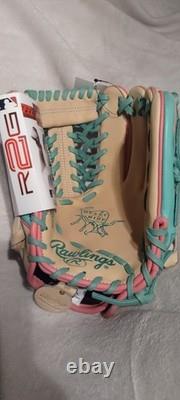 Rawlings 11.5 RHT Heart Of Hide R2G Baseball Glove Gold/Teal/Pink Trapeze Web