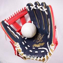 Rawlings Heart of the Hide Base Ball Infield Glove Navy / Scarlet 11.5 Right HOH