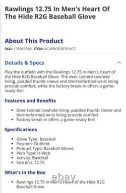 Rawlings Heart of the Hide ContoUR Fit 12.75 Baseball Glove PROR3039-6CC RHT