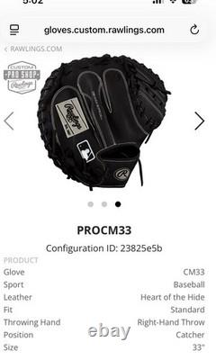 Rawlings Heart of the Hide PROCM33 33 Black Leather Catcher's Glove Padded Palm